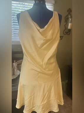 Beautiful butter yellow Cowl Neck satin Dress